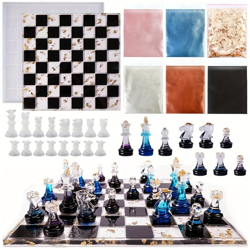Resin Kit Cast - 23-częściowy zestaw szachowy z formami silikonowymi